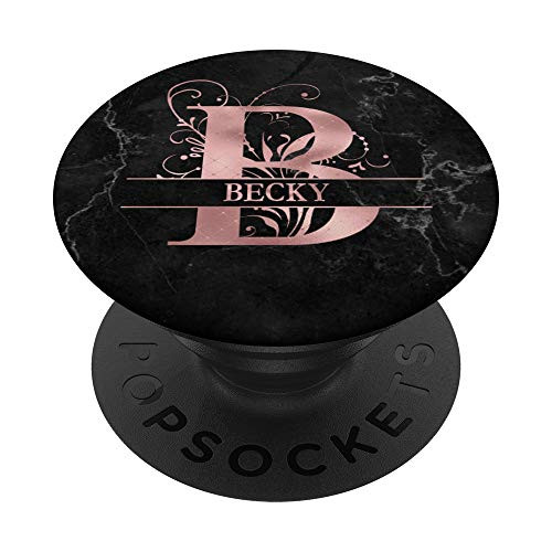 Letter B Becky Name Rose Pink Boho Floral Initial Monogram PopSockets Grip and Stand for Phones and Tablets