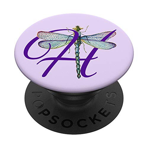 Alphabet Letter Purple H Initial on Lilac with Dragonfly PopSockets Grip and Stand for Phones and Tablets