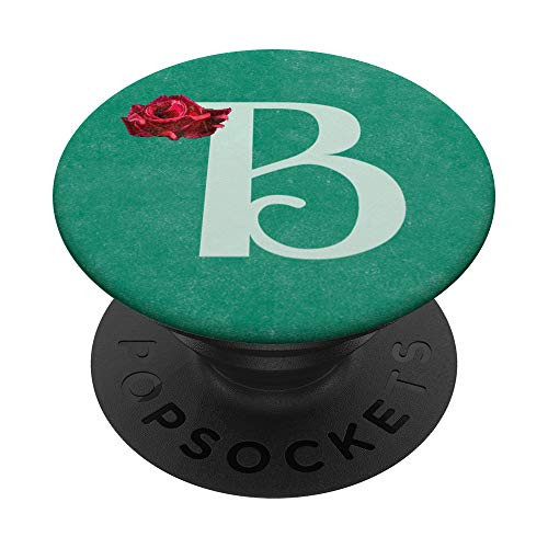 Letter B teal red rose monogram floral initial B for girls PopSockets Grip and Stand for Phones and Tablets