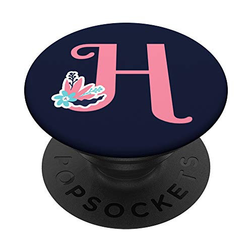 Letter H pink monogram floral initial H with teal flowers PopSockets Grip and Stand for Phones and Tablets Letter H pink monogram floral initial H with teal flowers PopSockets Grip and Stand for Phones and Tablets