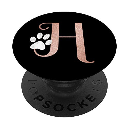 Letter H rose pink white cat dog paw monogram initial H PopSockets PopGrip Swappable Grip for Phones   Tablets