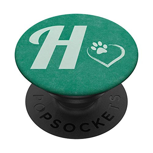 Letter H teal and cat dog paw with heart monogram initial H PopSockets Grip and Stand for Phones and Tablets