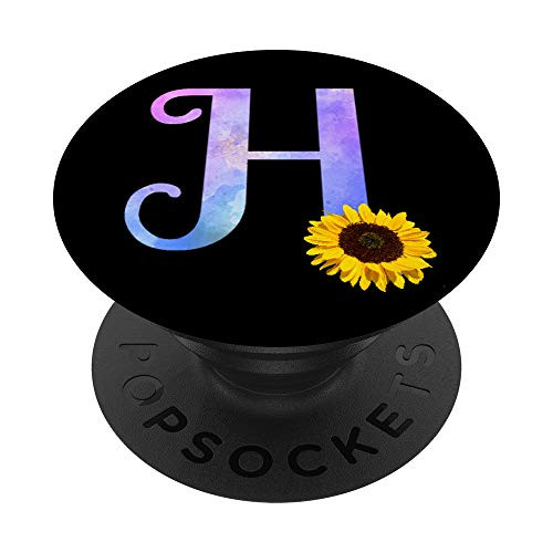 Letter H watercolor sunflower monogram initial H for girls PopSockets PopGrip Swappable Grip for Phones   Tablets