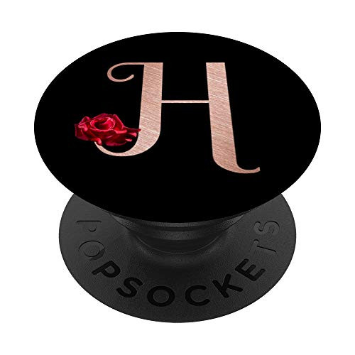 Letter H rose pink monogram phone stand initial H black PopSockets PopGrip Swappable Grip for Phones   Tablets