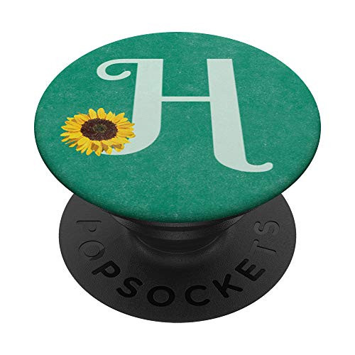 Letter H teal sunflower monogram floral initial H for girls PopSockets Grip and Stand for Phones and Tablets