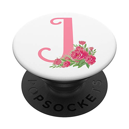 Letter J pink monogram floral initial J with rose flowers PopSockets PopGrip Swappable Grip for Phones   Tablets