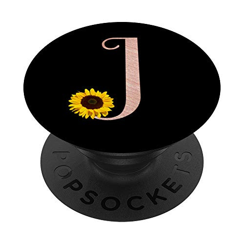 Letter J rose pink sunflower monogram initial J for girls PopSockets Grip and Stand for Phones and Tablets