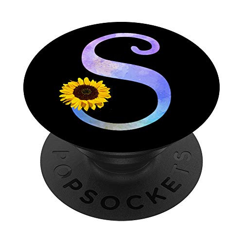 Letter S watercolor sunflower monogram initial S for girls PopSockets PopGrip Swappable Grip for Phones   Tablets