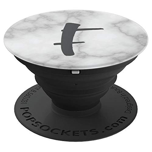 Faux marble with elegant grey initial  monogram letter F PopSockets Grip and Stand for Phones and Tablets