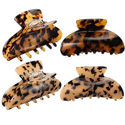4 Pieces 3_74 inch 9_5 cm Hair Claw Banana Clips Tortoise Shell Hair Clips Cellulose Acetate Jaw Hair Clips Claw Large French Design Leopard Print Tortoise Barrettes Hair Jaw Clamp for Women