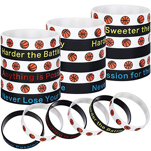 48 Pieces Ball Motivational Bracelets Silicone Rubber Wristbands Stretch Rubber Bracelets for Sport Theme Party Basketball Style