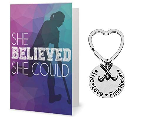 Sportybella Field Hockey Keychain   Card Gift Set Girls Field Hockey She Believed She Could So She Did Jewelry Field Hockey Gift for Girl Field Hockey Players