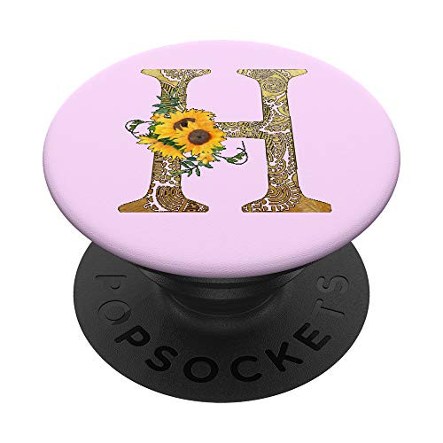 Sunflower Pop Socket Pink Letter H - Phone Stand Popsocket PopSockets PopGrip Swappable Grip for Phones   Tablets