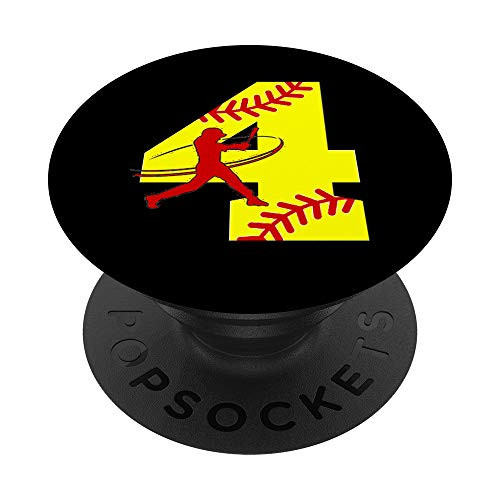 Softball Popsocket 4 - Girls Softball Jersey Number 4 Bat PopSockets Grip and Stand for Phones and Tablets