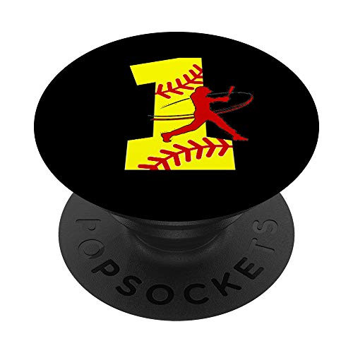 Softball Popsocket 1 - Girls Softball Jersey Number 1 Bat PopSockets Grip and Stand for Phones and Tablets