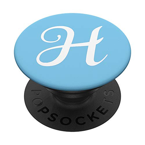 H Initial Monogram White on Baby Blue Capital Letter PopSockets Grip and Stand for Phones and Tablets