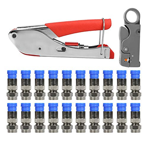 Coax Cable Crimper Coaxial Compression Tool Kit Wire Stripper with 20 PCS F RG6 RG59 Connectors 3189 Blue-F