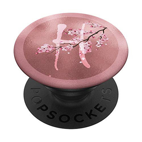 Letter H Initial Pink Sakura Cherry Blossom Flower Monogram PopSockets Grip and Stand for Phones and Tablets
