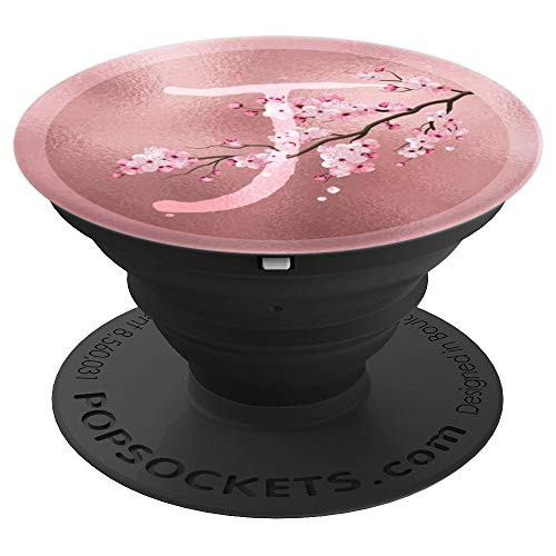 Letter J Initial Pink Sakura Cherry Blossom Flower Monogram PopSockets Grip and Stand for Phones and Tablets