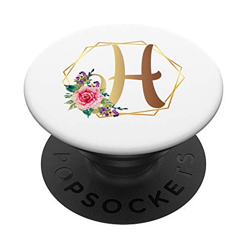Letter H Initial Floral Flower Rose White Monogram Girl PopSockets Grip and Stand for Phones and Tablets