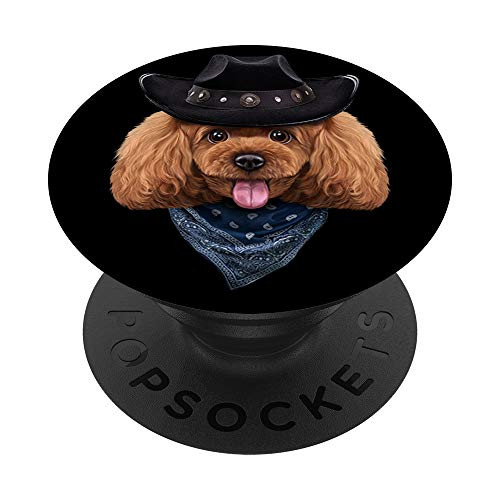 Playful Toy Poodle Dog in Cowboy Hat and Bandana PopSockets Grip and Stand for Phones and Tablets
