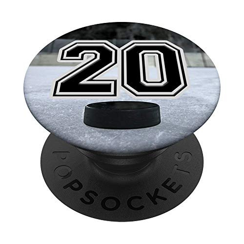 Ice Hockey Custom Jersey Number 20 twenty Puck on Rink PopSockets Grip and Stand for Phones and Tablets