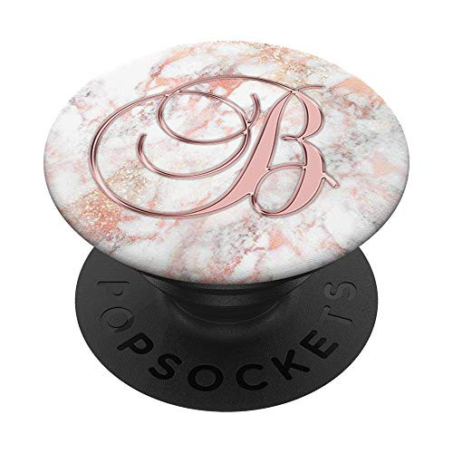 Letter B Golden Rose On Pink White Marbled Design PopSockets PopGrip Swappable Grip for Phones   Tablets