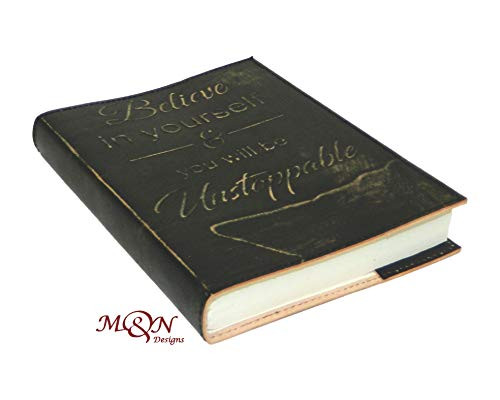 M N Black Embossed Handmade Leather Journal Pocket Style Notebook Blank Pages 8x6