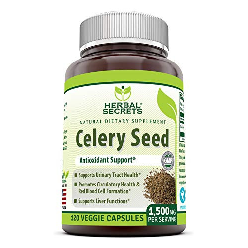 Herbal Secrets Celery Seed Extract 1500 mg Per Serving 120 Veggie Capsules - Non GMO Gluten-Free
