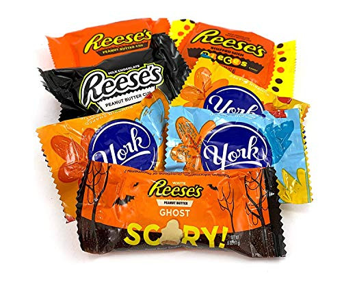 Hersheys Chocolate Harvest Candy Assortment REESES Milk Chocolate Peanut Butter Snack Size Cups York Peppermint Pumpkin Shaped Candy Bulk Pack 3 Lbs