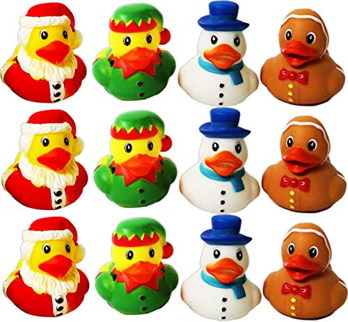 Christmas Rubber Ducks 12 Pack Holiday Themed Rubber Duckies_ Vinyl Small 2 - For Kids Xmas Party Favors Stocking Stuffers Goodie Bag Fillers by 4Es Novelty