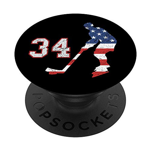 Ice hockey player American USA flag number 34 phone stand PopSockets Grip and Stand for Phones and Tablets