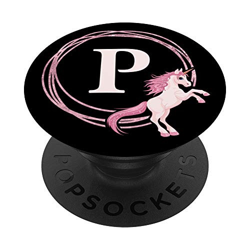 P Unicorn Letter Phone Grip Initial P Monogram Gift PopSockets Grip and Stand for Phones and Tablets