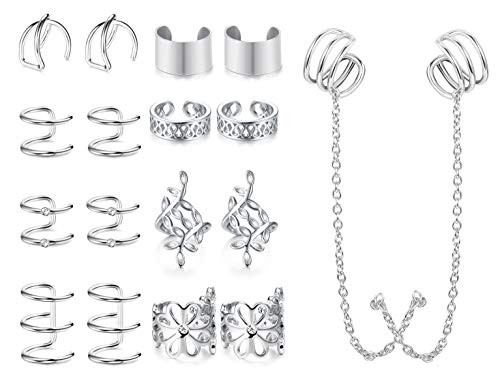 Jstyle 10Pairs Ear Cuff Climber Earrings for Women Girls Ear Crawler Cuff Chain Earrrings Cartilage Helix Lip Clip Jewelry Set Silver Tone