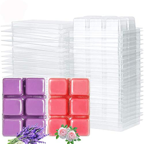 Kampo 50 Packs Wax Melt Mold Wax Melt Clamshells Molds Square 6 Cavity Clear Plastic Cube Tray for Candle-Making   Soap