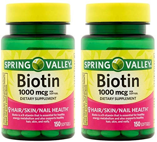 Spring Valley Biotin 1000 Mcg 300 Softgels for Healthy Skin Hair and Nails 2 Bottles of 150 Softgels each