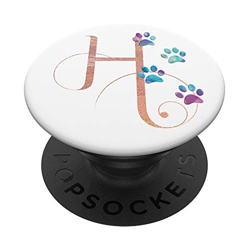 Pink Monogram Letter H Initial Rainbow Cat Dog Paw PopSockets PopGrip Swappable Grip for Phones   Tablets