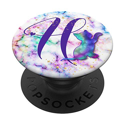 Purple Letter H Initial Cat Monogram PopSockets Grip and Stand for Phones and Tablets