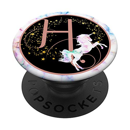 Rose Pink Letter H Initial Unicorn Monogram PopSockets PopGrip Swappable Grip for Phones   Tablets