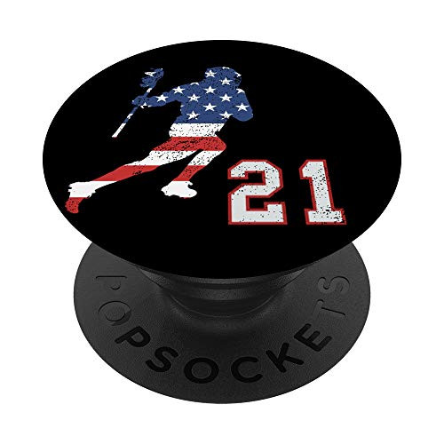 Lacrosse player American USA flag number 21 phone stand PopSockets PopGrip Swappable Grip for Phones Tablets Lacrosse player American USA flag number 21 phone stand PopSockets PopGrip Swappable Grip for Phones Tablets
