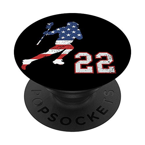 Lacrosse player American USA flag number 22 phone stand PopSockets PopGrip Swappable Grip for Phones Tablets Lacrosse player American USA flag number 22 phone stand PopSockets PopGrip Swappable Grip for Phones Tablets