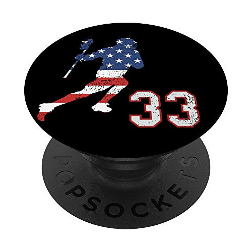 Lacrosse player American USA flag number 33 phone stand PopSockets PopGrip Swappable Grip for Phones   Tablets