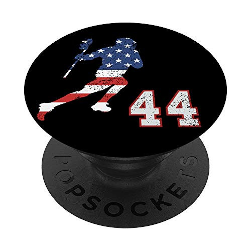 Lacrosse player American USA flag number 44 phone stand PopSockets Grip and Stand for Phones and Tablets