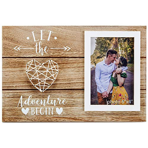 Engagement Wedding Gifts for Engaged Couples - Boyfriend Girlfriend Husband Wife or Fiance Romantic Love Picture Frame Gift - Let The Adventure Begin - 4x6 Inches Photo Frame