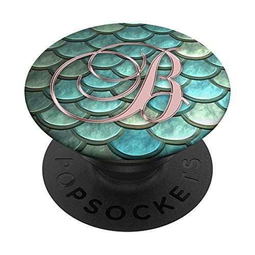 Letter B Golden Rose Teal Mermaid Scales Design PopSockets Grip and Stand for Phones and Tablets