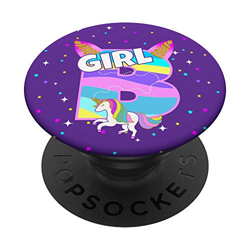Letter B Initial Unicorn Monogram B-Unicorn Rainbow For Kids PopSockets Grip and Stand for Phones and Tablets