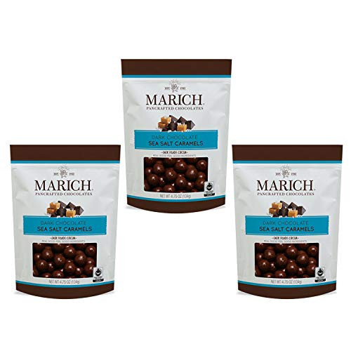 Marich Dark Chocolate Sea Salted Caramels 4_75 oz Pouches Pack of 3 - Delicious Snackable Shareable and Giftable Chocolates with Real Good Feel Good Ingredients