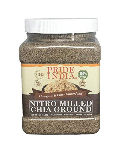Pride Of India - Raw Black Chia Seed Meal Flour - Cold Milled - Omega-3   Fiber Superfood 2 Pound 32oz Jar
