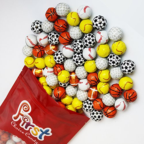 FirstChoiceCandy Milk Chocolate Foil Wrapped Assorted Sport Balls 1 LB  Tennis Baseball Football Soccer Golf Basketball