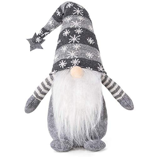 HabiLife Handmade Swedish Tomte Gnomes Christmas Gnome Decorations Santa Figurines Elf Plush Doll Xmas Home Table Ornaments Kids Birthday Present - 19 Inches Grey Snowflake